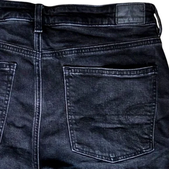 American Eagle Black Cut Off High Rise Stretch Denim Jean Shorts Women's Size 12 - Picture 4 of 7
